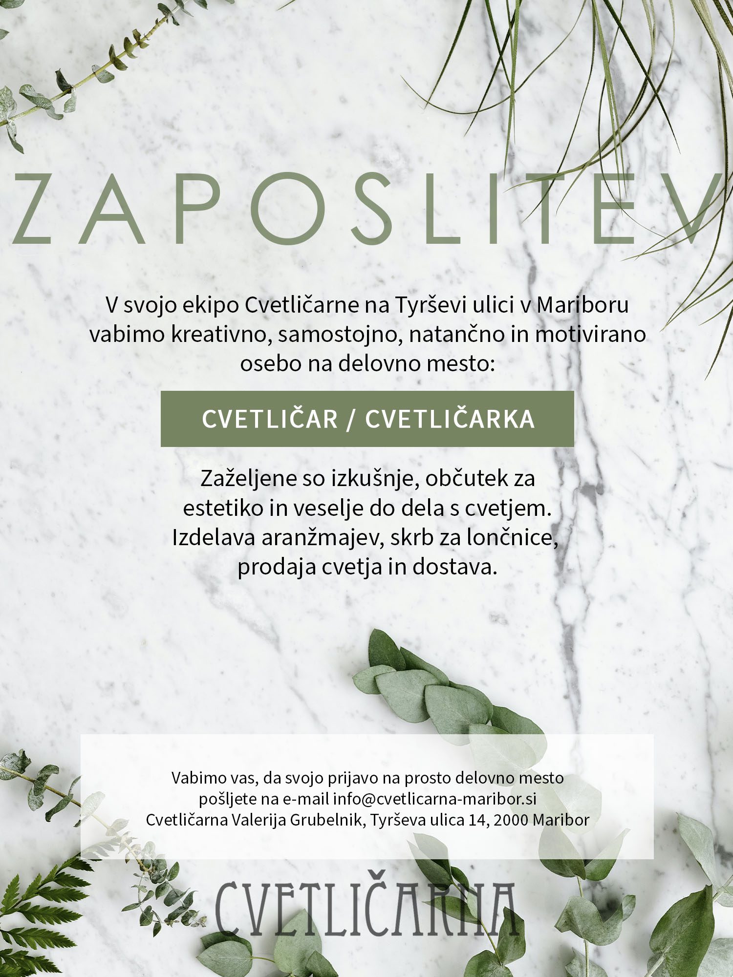 Zaposlitev cvetlicarna 2025