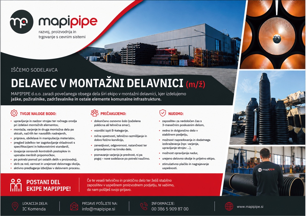 OGLAS MAPI PIPE DELAVEC V MONTAZNI DELAVNICI page 0001