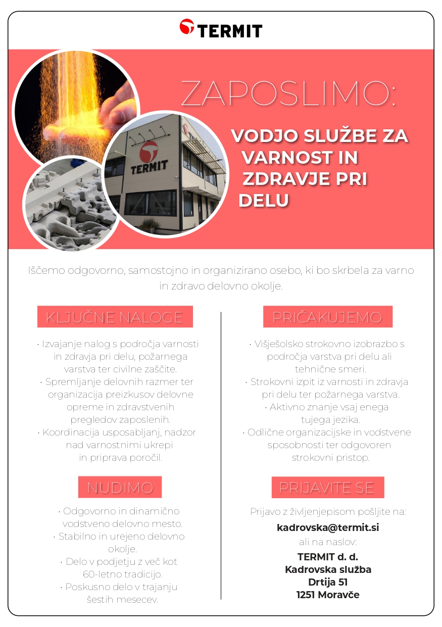 TERMIT zaposluje vodjo službe za varnost in zdravje pri delu