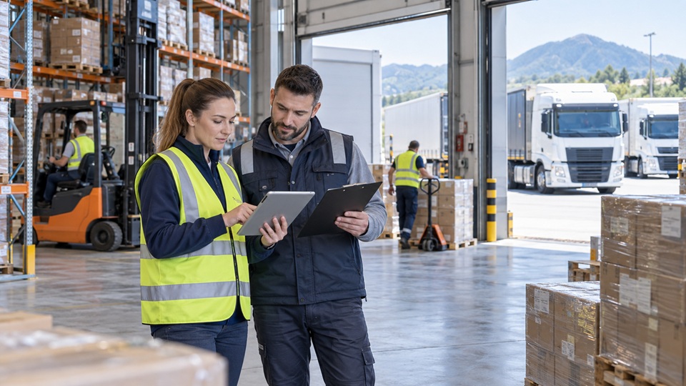 Logistična koordinatorja organizirata prevzem blaga v distribucijskem centru