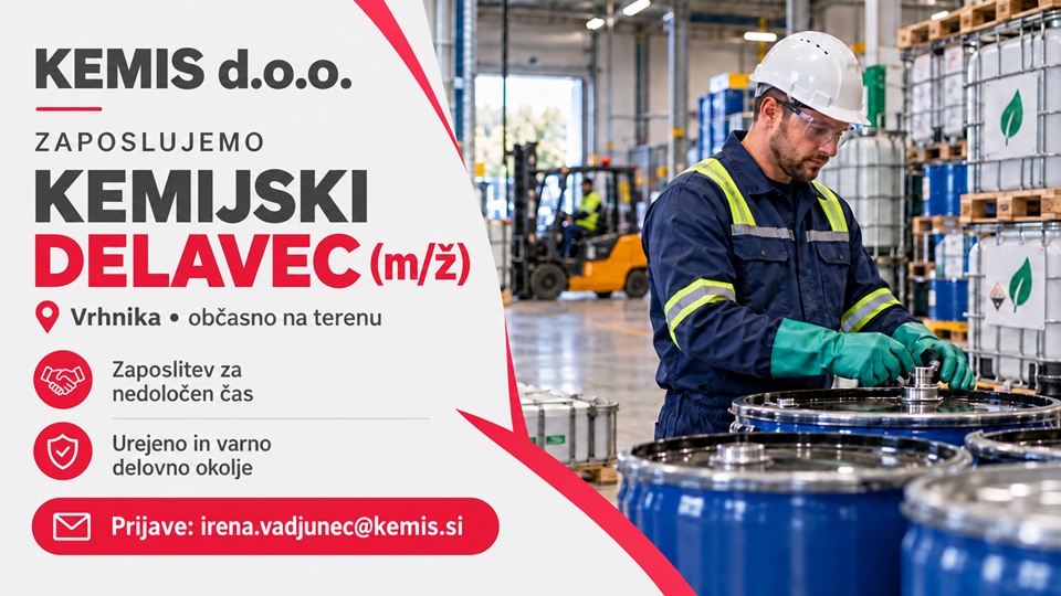 KEMIS d.o.o. zaposluje kemijskega delavca (m/ž) na Vrhniki